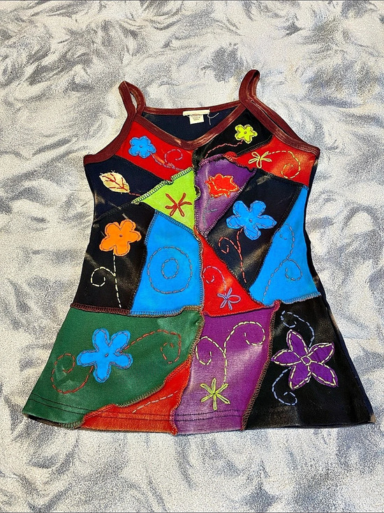 Tops - Multicolor & Black Patchwork Tank Top